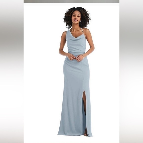After Six Asymmetrical One Shoulder Cowl Neck Dress In Mist Size 12 NWT